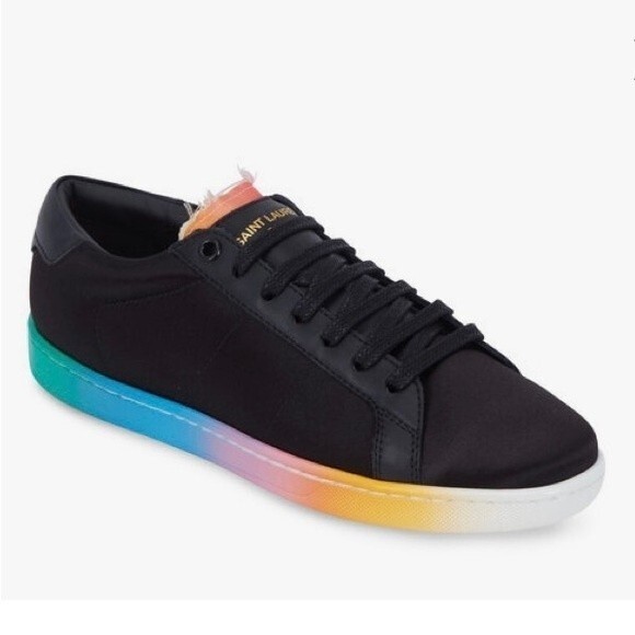 RARE Saint Laurent Court Classic Low Top Sneaker Black Leather Satin Size EU 48 - Picture 1 of 16